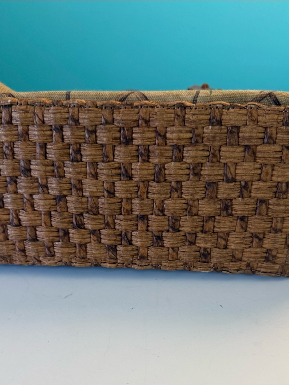 Vintage Fossil Tropical Palm-tree Print Canvass & Straw Bag w Wood Handles - Picture 8 of 15